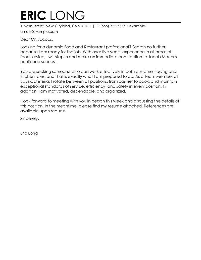 Best Restaurant Cover Letter Examples Livecareer Best Restaurant Cover Letter Examples Livecareer