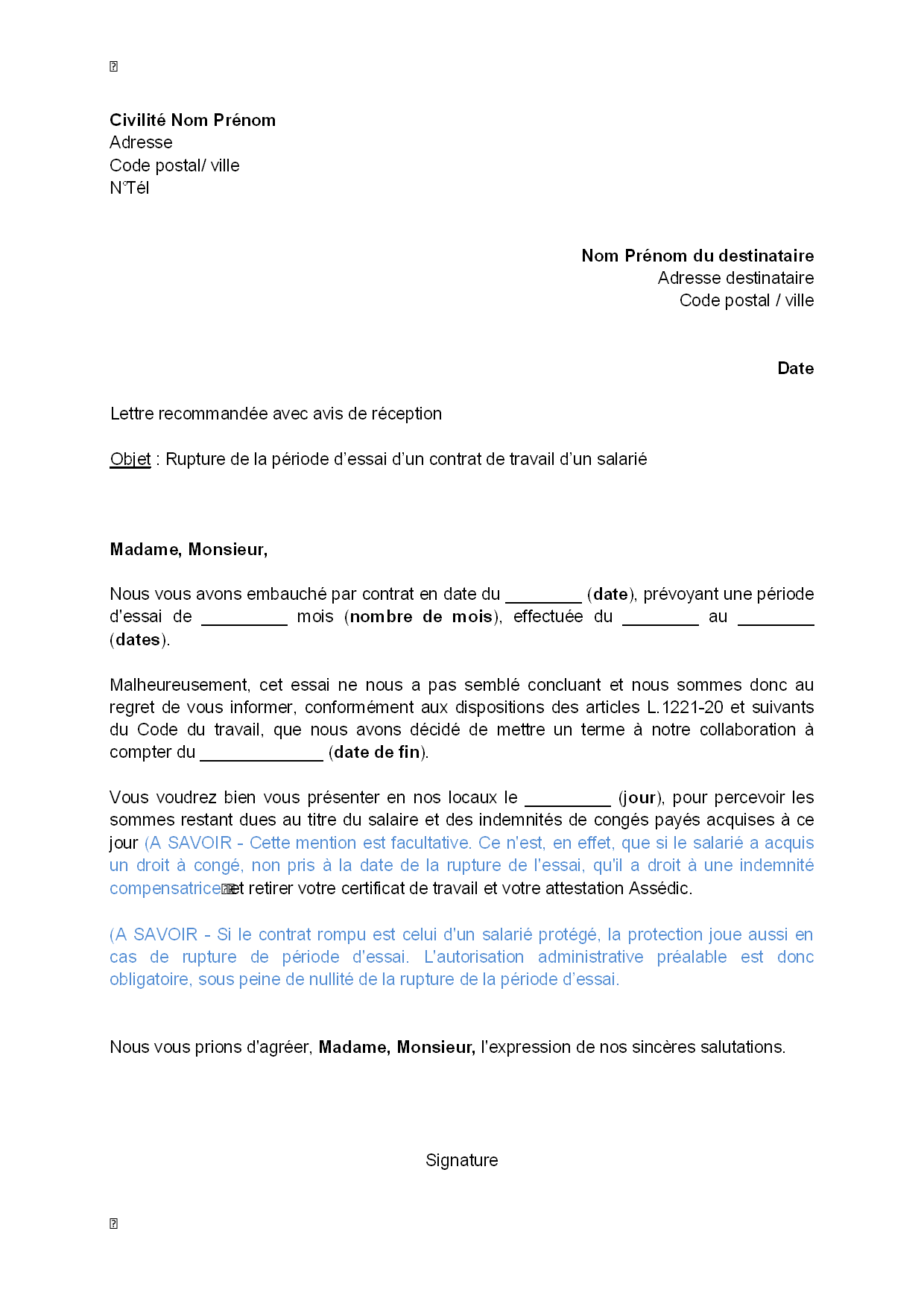 Exemple De Lettre De Démission Avec Préavis Cdi  Covering Letter Example