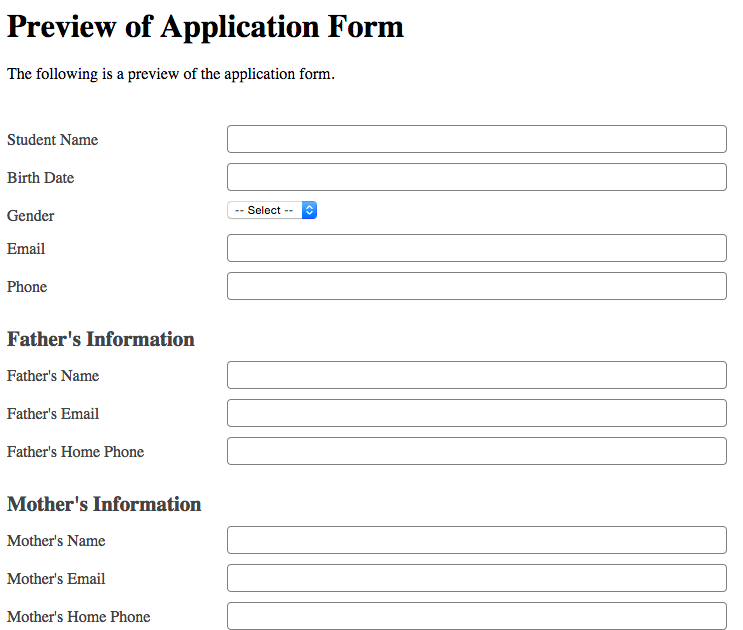 Online School Admission Form.