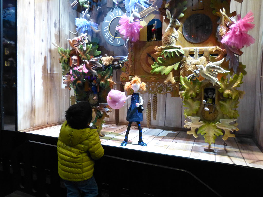 Looking at the shop windows at Galeries LaFayette