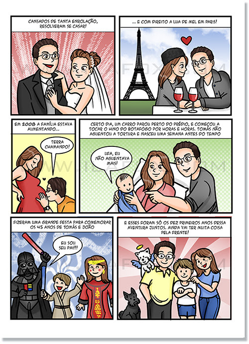 convite em quadrinhos, quadrinhos personalizados, quadrinhos familia, quadrinhos historia casal, quadrinhos presente, by ila fox