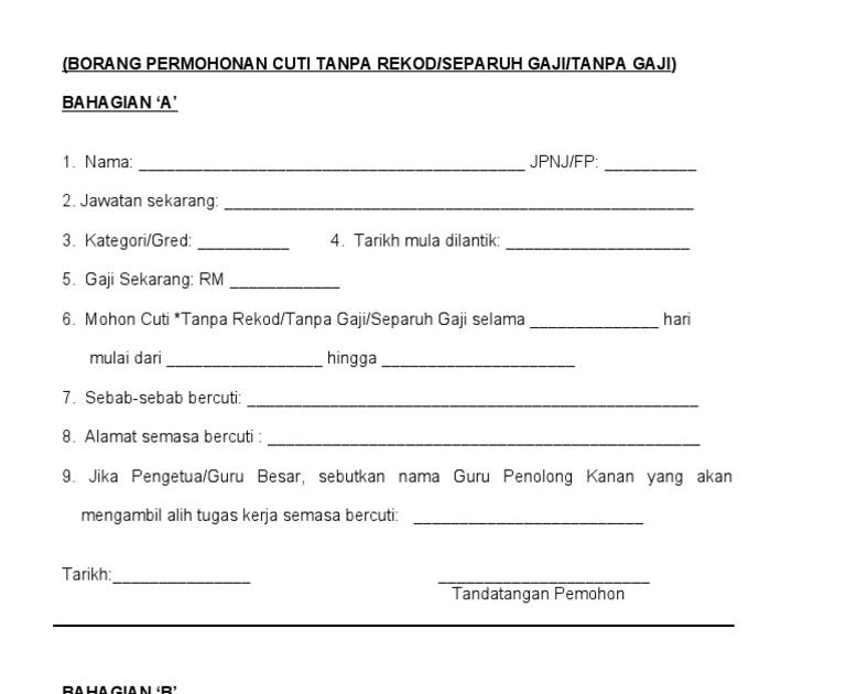 Contoh Surat Rasmi Untuk Cuti Tanpa Gaji  denizamu