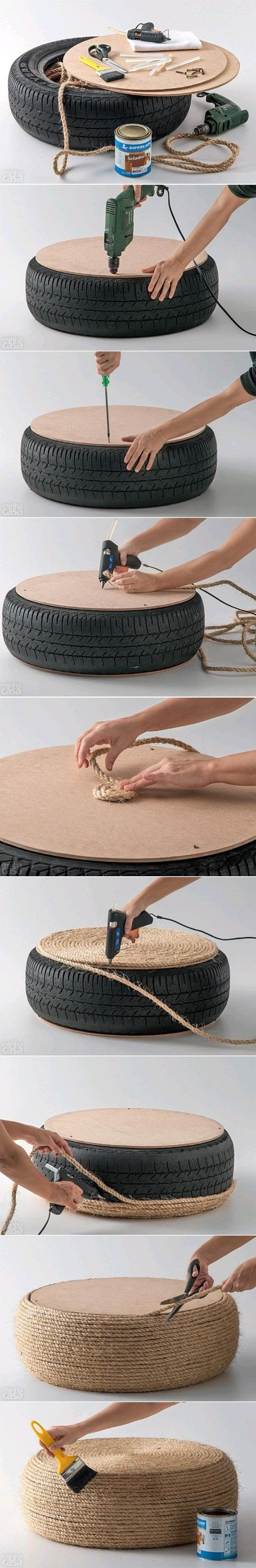 DIY Tire Ottoman..I would add some legs