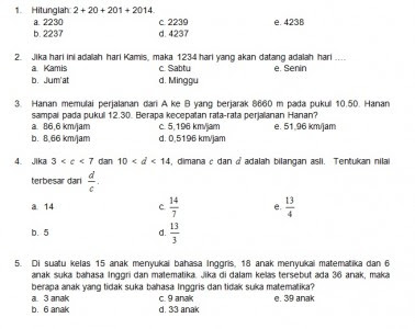 Soal Matematika Dalam Bahasa Inggris Kunci Dunia