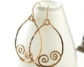 Hammered Gold Tear Drop Hoops, Handmade Wire Work Gold Filled Spiral Hoop Dangle Earrings - dianedesign Hammered Gold Tear Drop Hoops, Handmade Wire Work Gold Filled Spiral Hoop Dangle Earrings - dianedesign
