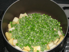 Leeks, potatoes and peas
