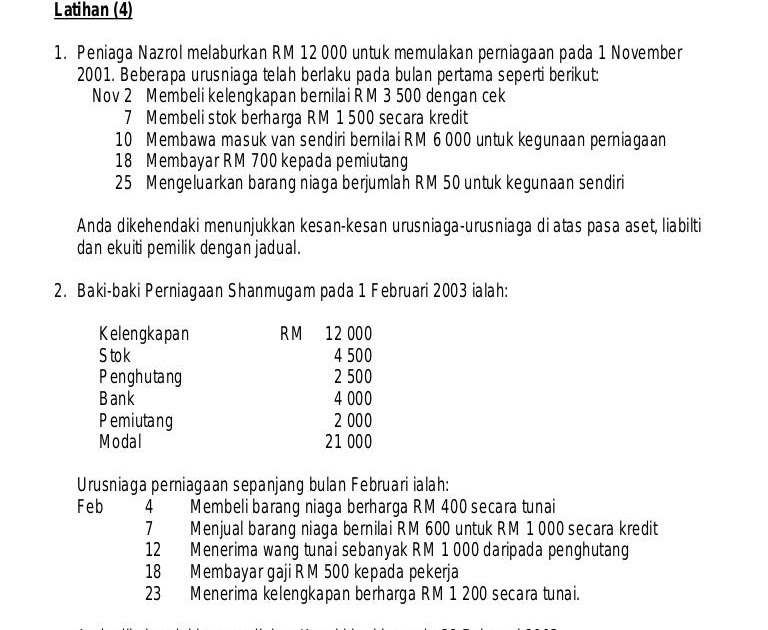 Latihan Prinsip Perakaunan Tingkatan 4 Contoh Jawapan Folio Akaun