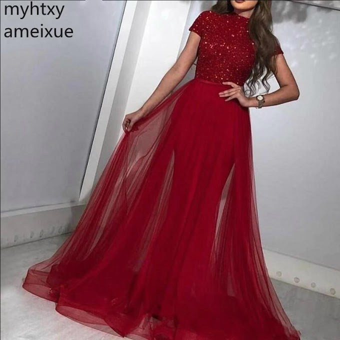 [Buying] 2020 New Arrival Red Evening Dresses Christmas V-neck Sweep Train Trumpet Sleeveless Floor-length Satin Natural Event Dress