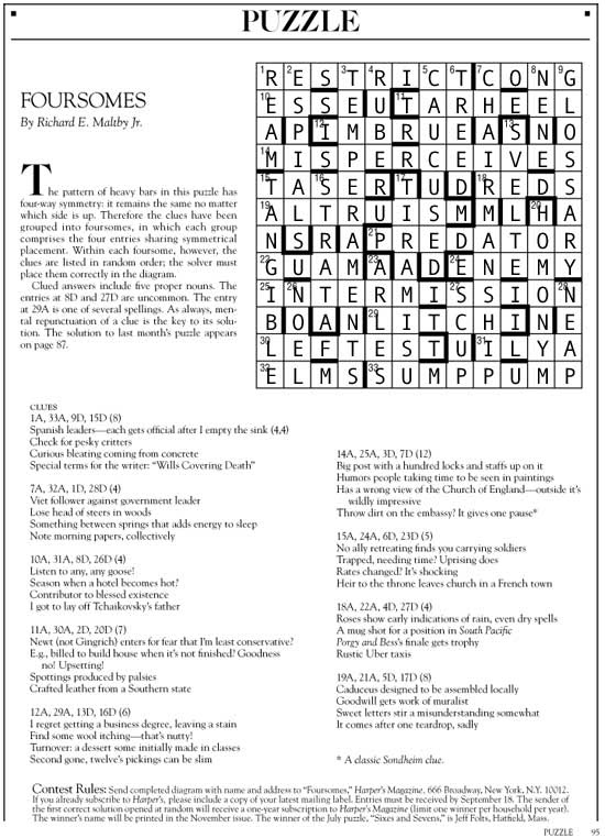 September 2015 | Foursomes | Harper's Cryptic puzzle solution