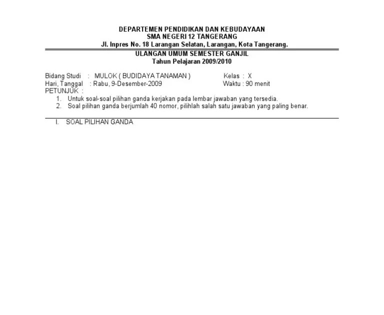 Contoh Soal Pilihan Ganda Prakarya Kelas 12 Bab Budidaya