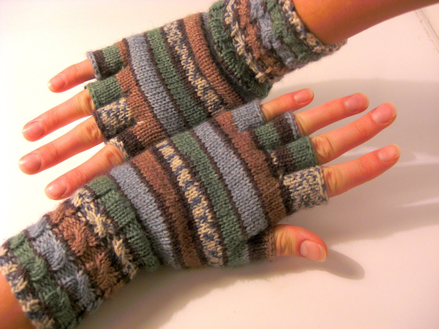 PDF Knitting Pattern: Best Sellers Striped Women Fingerless Gloves With Cabled Cuff (Medium Size, Other Sizes By Request) - mew1ab PDF Knitting Pattern: Best Sellers Striped Women Fingerless Gloves With Cabled Cuff (Medium Size, Other Sizes By Request) - mew1ab