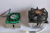 Puny standard AMD heatsink/fan vs. Hunky new heatsink/fan combo