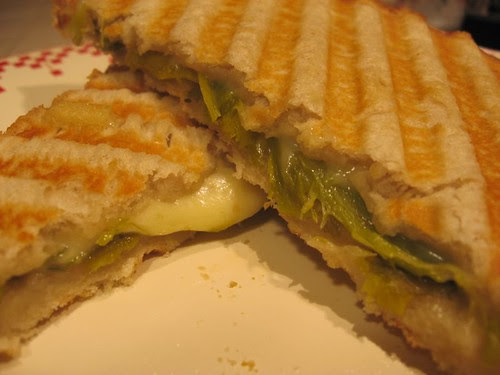 Braised leek and Swiss cheese panini