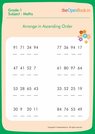 Ascending Numbers Worksheet For Grade 1