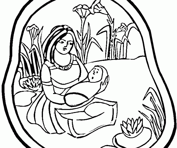 Moses In The Basket Coloring Page - Baby Moses Coloring Pages Free
