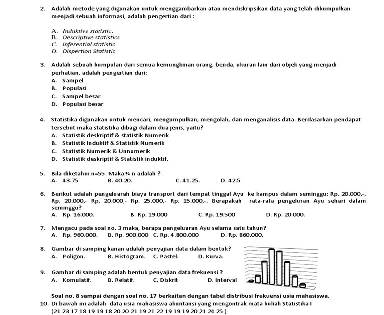 Soal Statistika Data Berkelompok Pilihan Ganda.doc - Pendidik Siswa