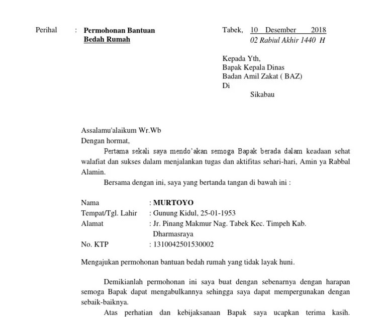 Contoh Surat Permohonan Pembinaan Parit