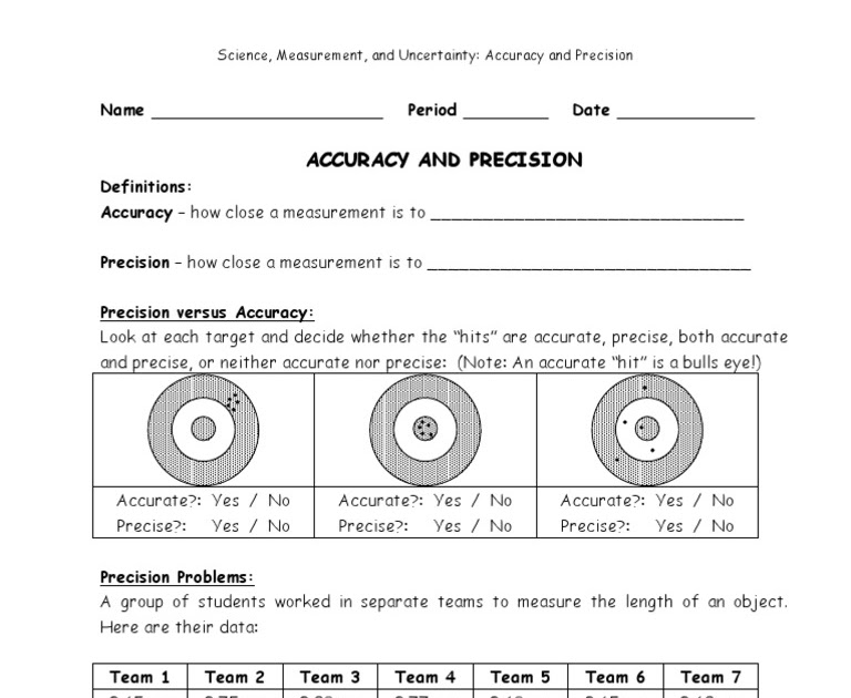 31 Precision And Accuracy Worksheet With Answers - Notutahituq
