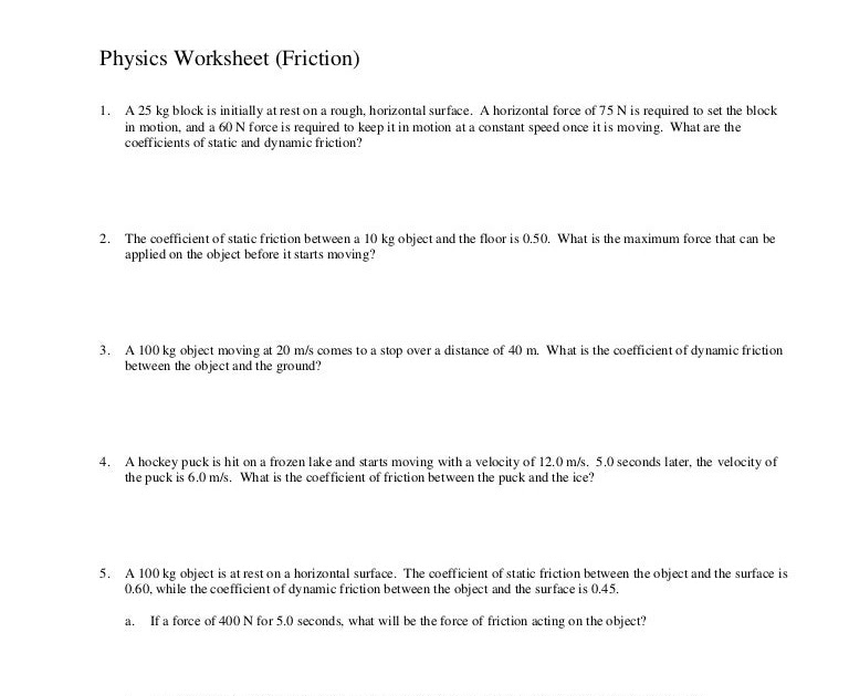 28 Forces Worksheet 1 Answer Key - Worksheet Project List