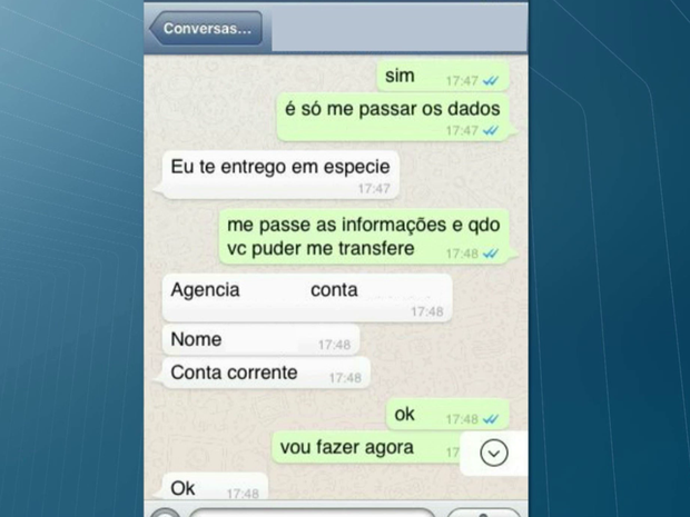 Golpe é feito por meio do Whatsapp (Foto: Reprodução/TV Cabo Branco)