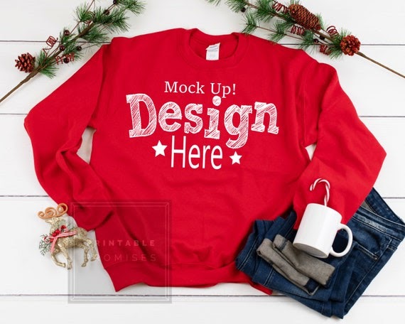 Download Christmas Mockup Gildan G180 Red SweaT-Shirt Mock Up ...