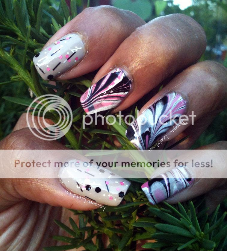 Lacquer Lockdown - trigger finger accent, trigger finger mani, nostalgic lacquer As If!, nostalgic lacquer, Essie Yogaga, water marble nails, matte glitter, indie polish, water marble, nail art