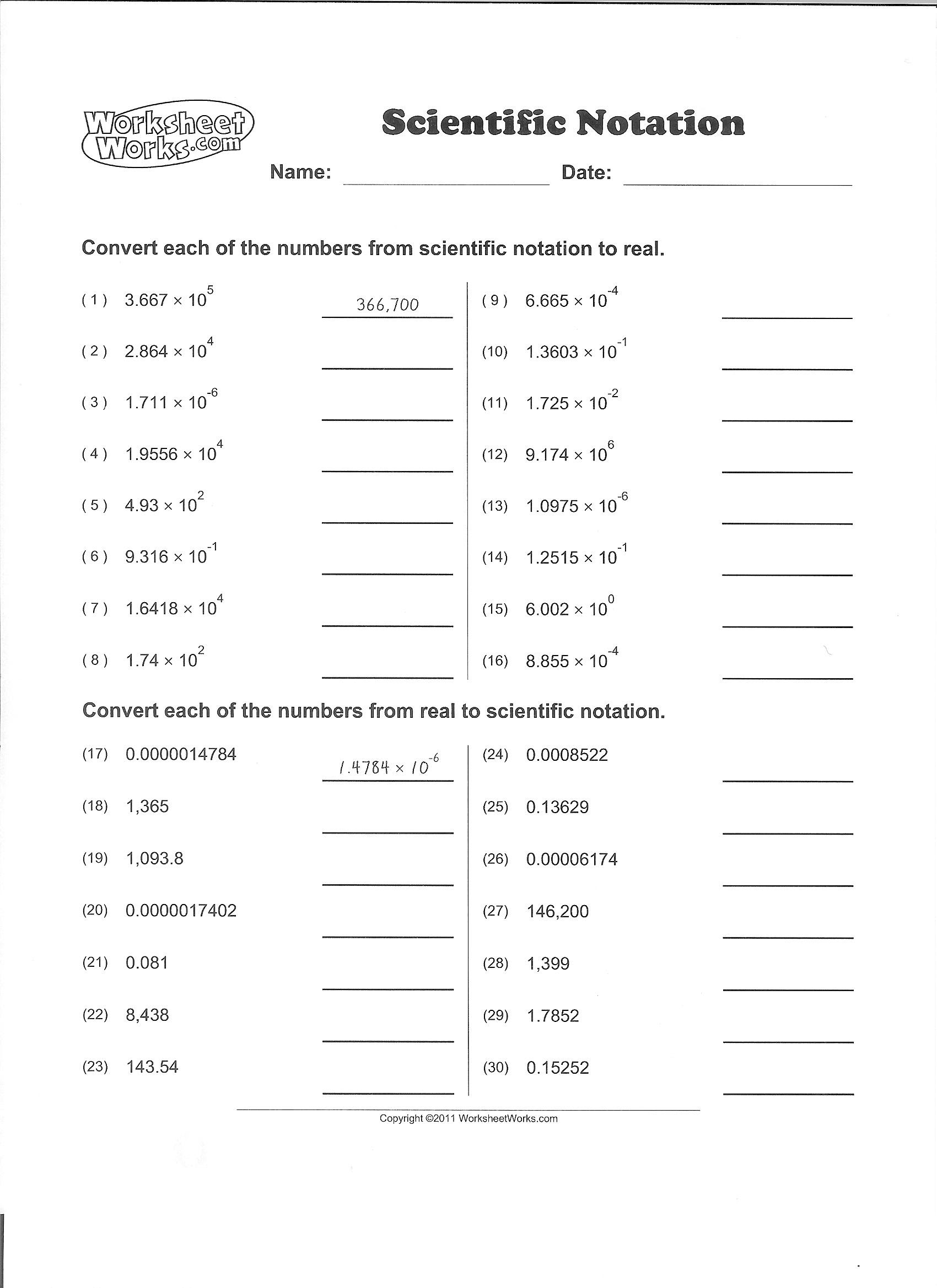 Scientific Notation Worksheet Name Date 