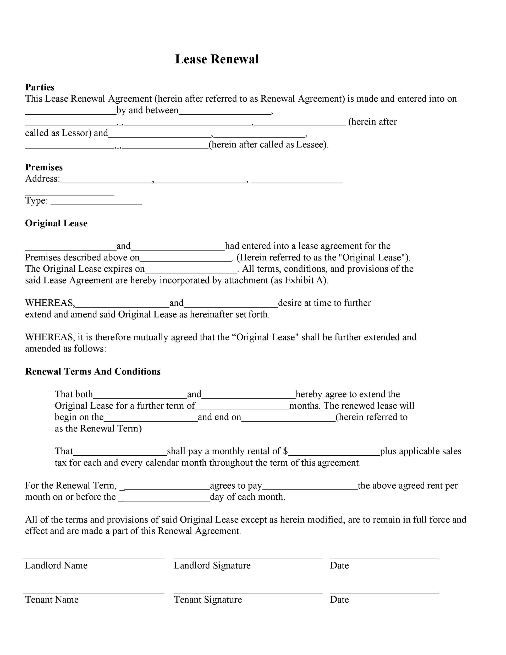 Free Printable Lease Extension Agreement Template