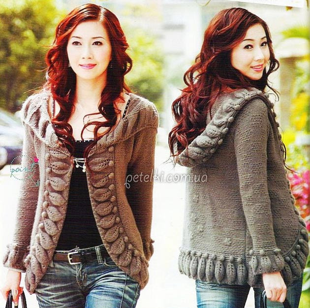 Chaqueta asiática con las hojas en el borde. Esquemas de tejer Chaqueta asiática con las hojas en el borde. Esquemas de tejer