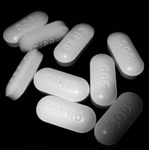 Eight 500 mg ciprofloxacin tablets, manufactur...