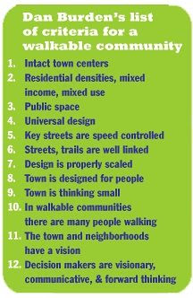 Dan Burden's 12 indicators for a walkable community