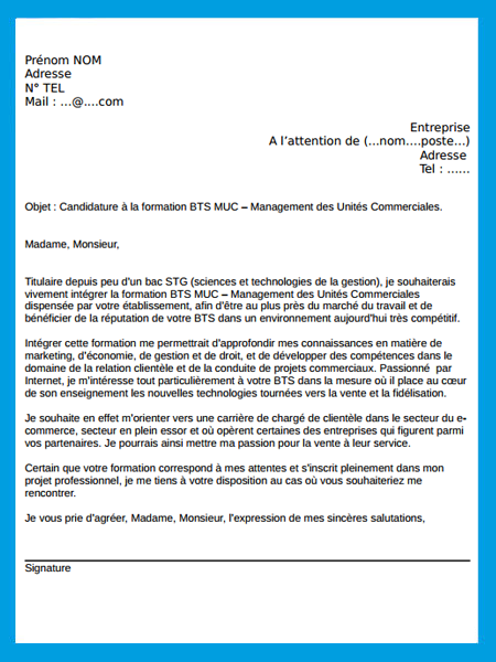 Lettre De Motivation Pour Bts Mco Parcoursup  Exemple de Lettre