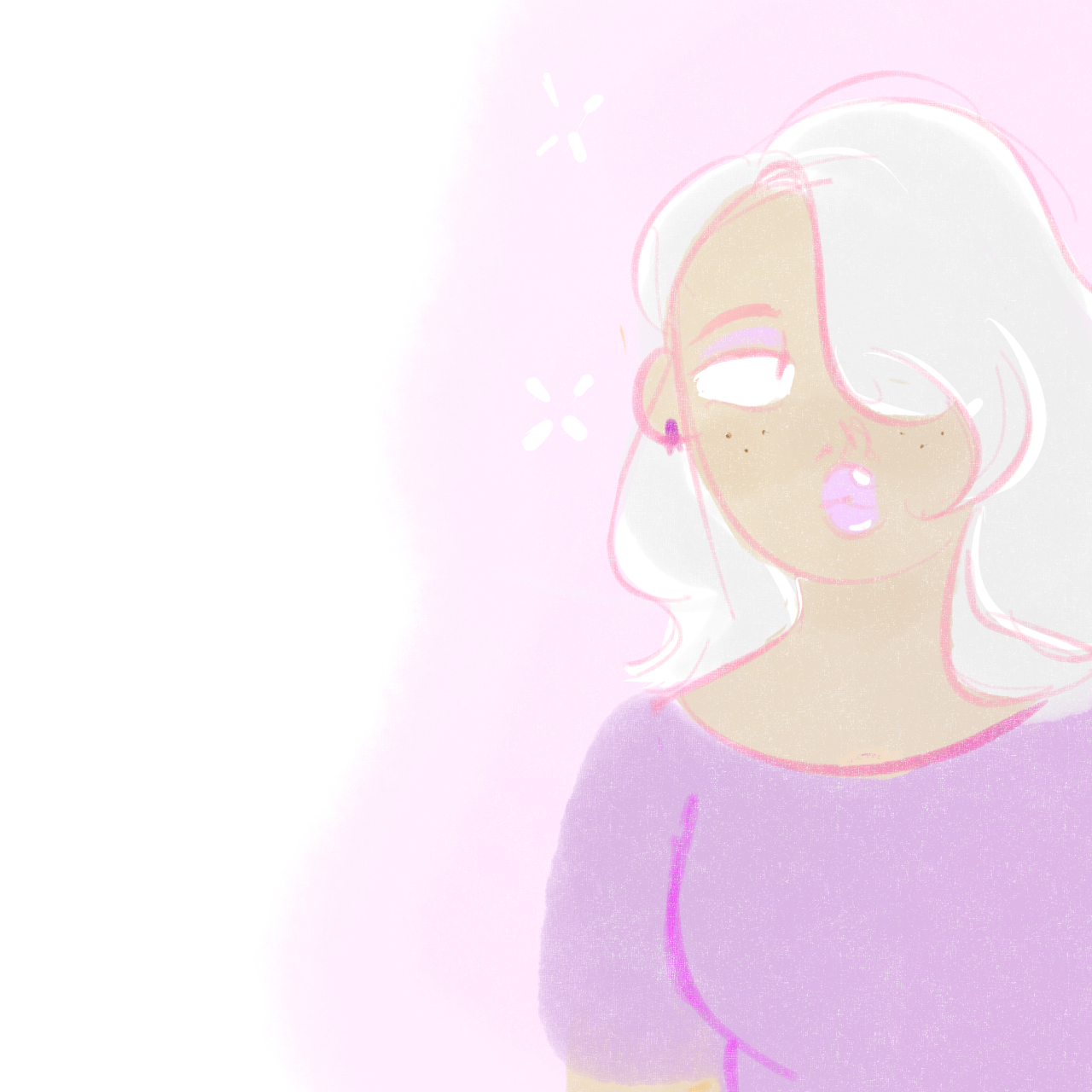 I want to draw something with human!Gem AU
But now only a wry sketch of Amethyst :с