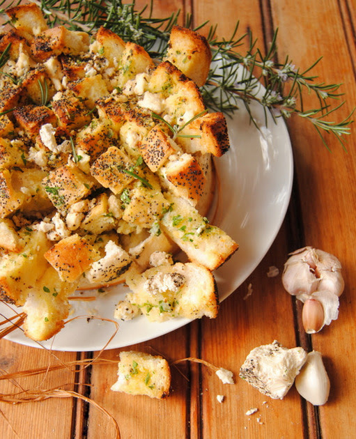 Double-Craggy Garlic Bread with Herbs, Lemon and Peppered Cream Cheese
