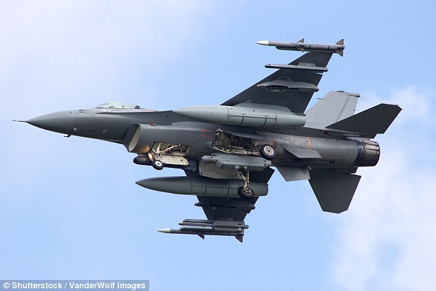 Aviation experts say the speed of the drones could allow them to fly in tandem with F-16 (pictured) and F-35 fighter planes