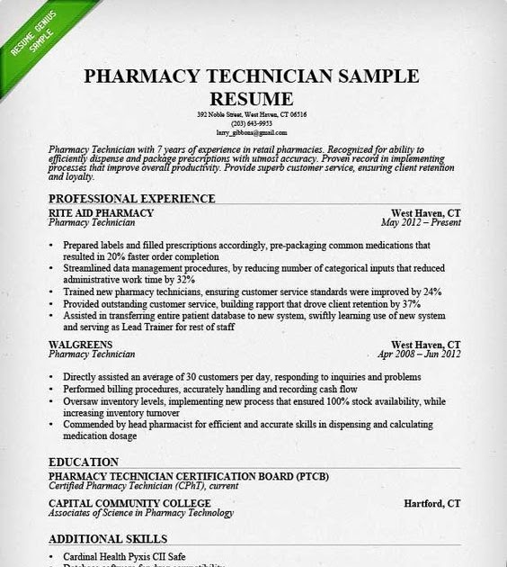 Pharmacy Tech Resume Sample Free Resume Templates