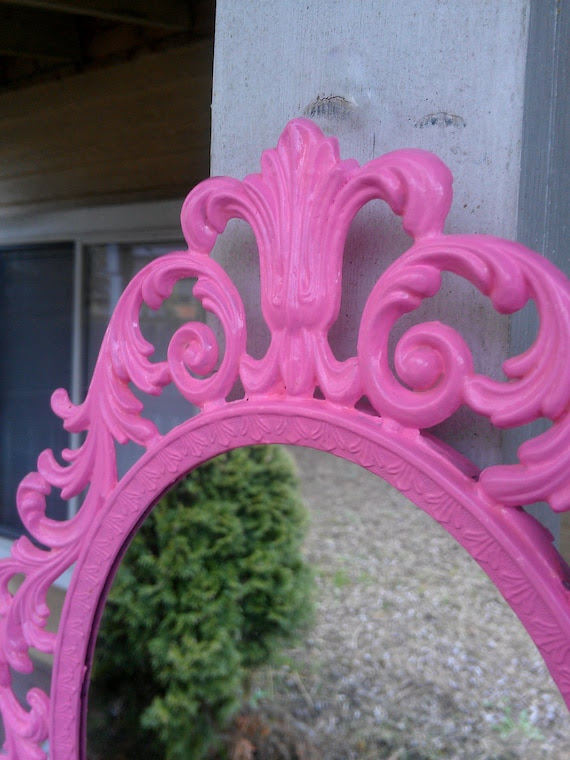 Fairy Princess Mirror - Ornate Vintage Frame in Bubble Gum Pink - 13 by 10 inches