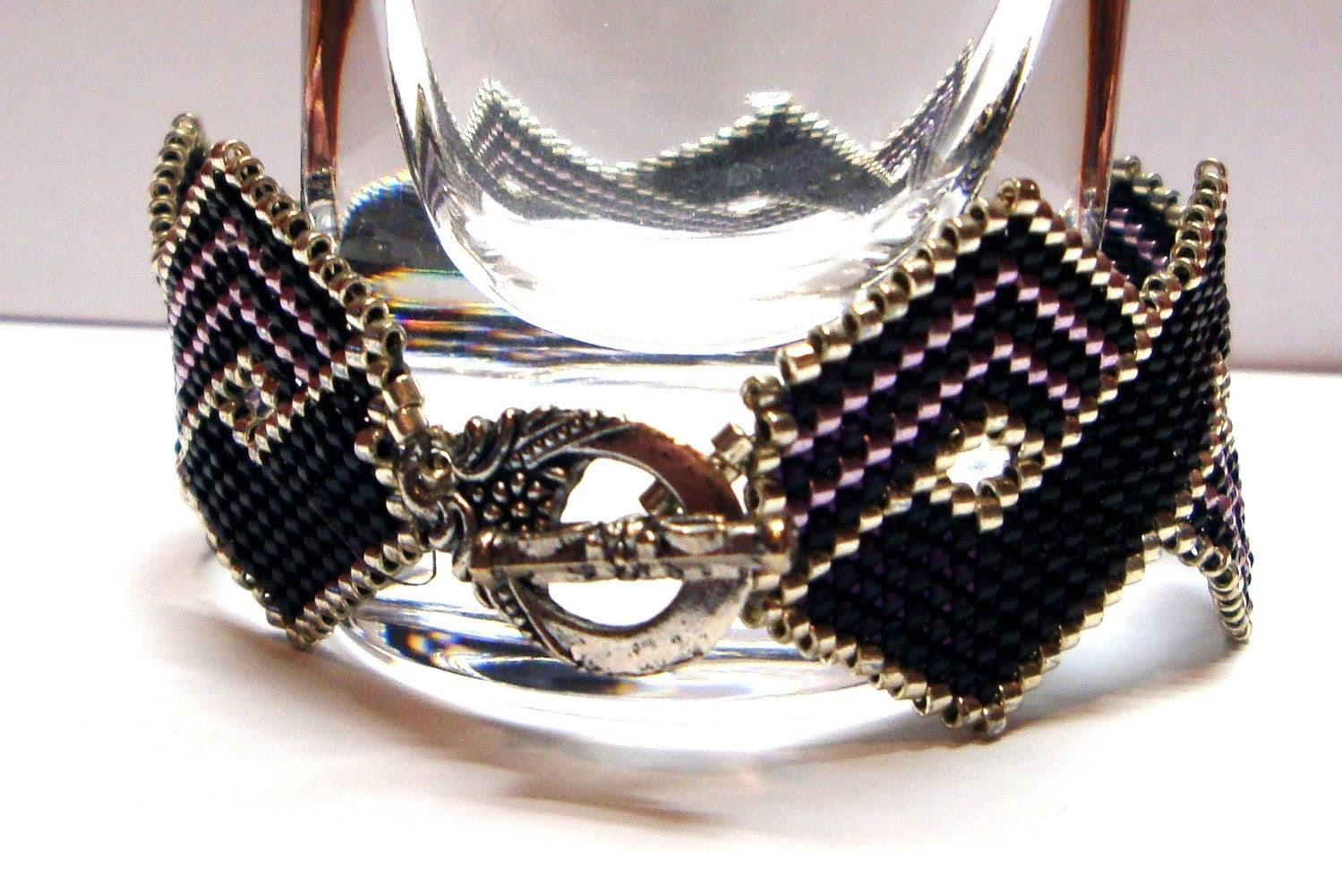 Black and Silver Herringbone Bracelet