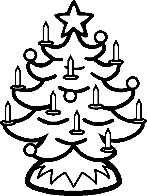Candles and star on top of the Christmas tree coloring book pages for kids who love presents and stockings and candy canes.