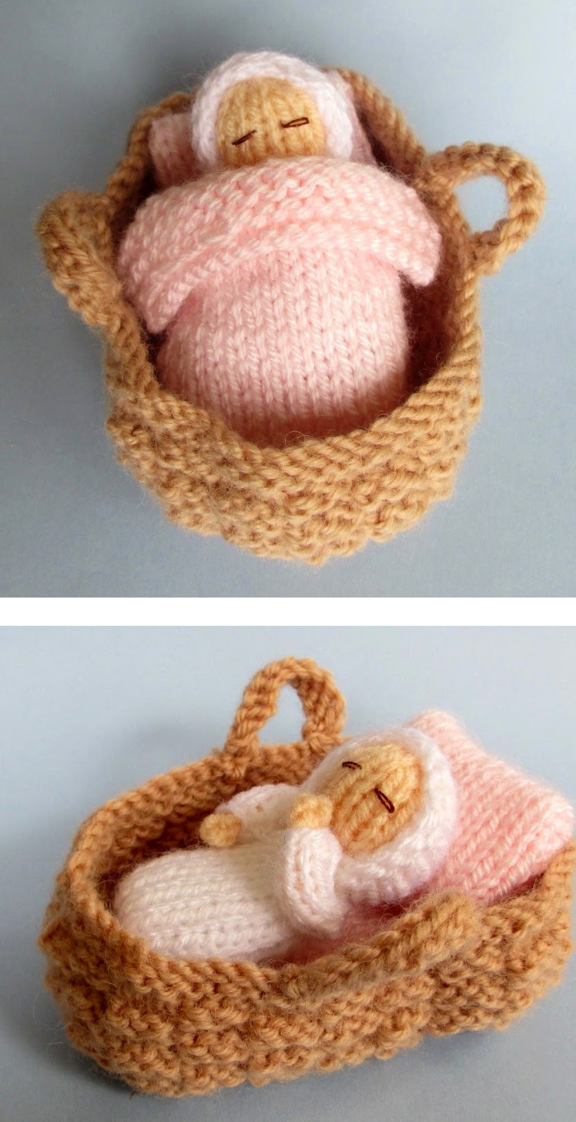 Free knitting pattern for Baby in Basket tiny toy
