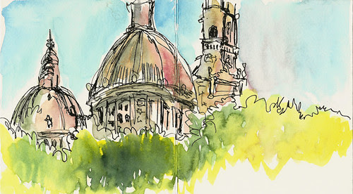 Top of Palau Nacional from Touristic Bus, Barcelona, Spain