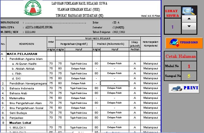 Aplikasi Buku Kerja Guru K13 Format Excel Mts