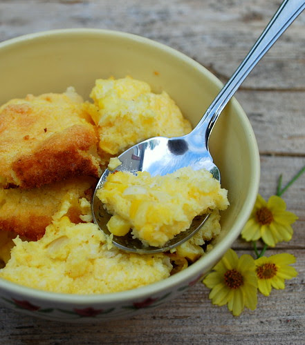 Corn Pudding with spoon