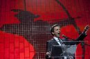 TV Personality Seth Meyers speaks at the Robin Hood Foundation Benefit at the Jacob K Javits Convention Center in New York