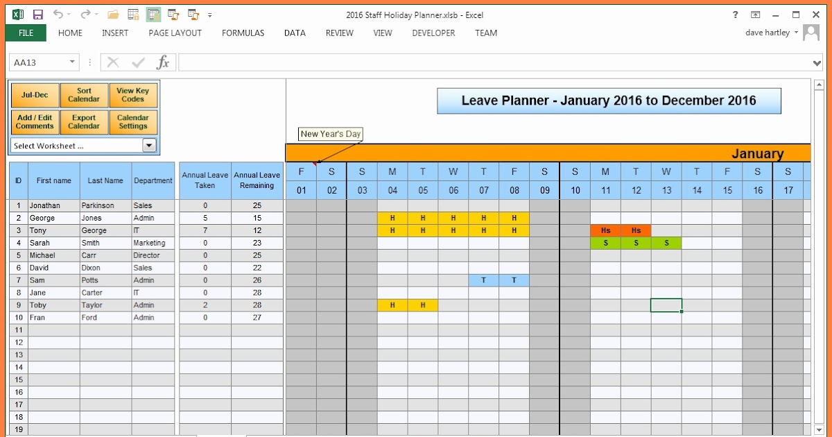 Annual Leave Staff Template Record / Staff Count Sheet ...