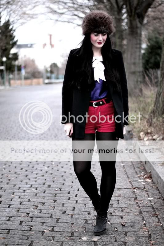 vintage outfit zara mantel fake fur fellmütze h&m