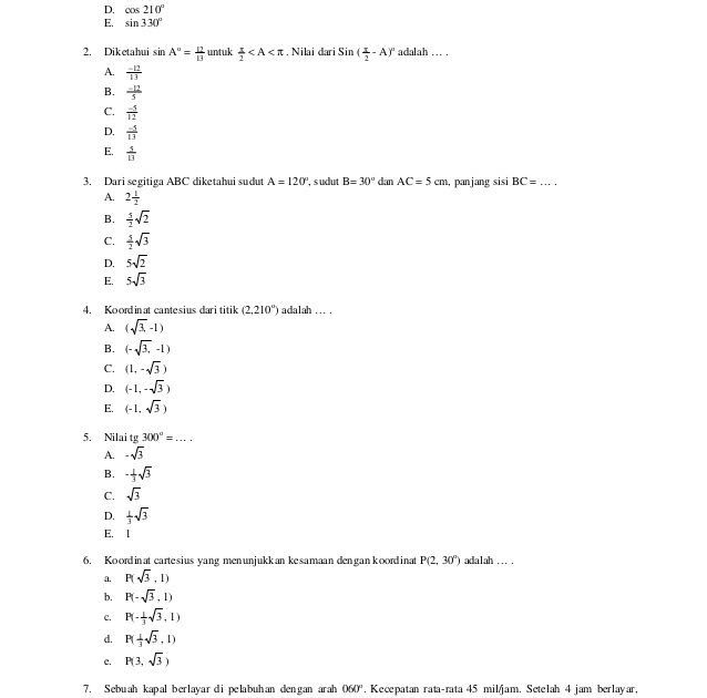 Contoh soal matematika kelas 12 beserta jawabannya