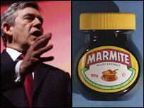 Gordon Brown and jar of Marmite