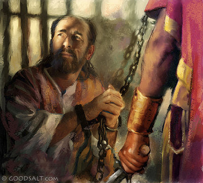Apostle Paul being guarded in jail