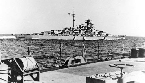 The Bismarck at sea during her doomed May 1941 deployment into the Atlantic
